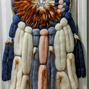Ntv American Wool Dream Catcher Wolf Feather Mandala 34" Boho Hippie Wall Decor